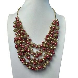 18" Dell’Olio Multi-Strand Beaded Statement Necklace Burgundy & Gold